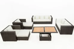 Gartenlounge, braun marmoriert, Polyrattan, 9 Pers, wasserfeste Kissenbox, inkl. Loungetisch Polyrattan-Gartenmöbel|Gartenlounge
