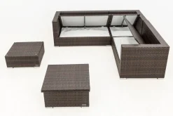 Best Gartenlounge, braun marmoriert, 6 Pers, Polyrattan, wasserfeste Kissenbox, inkl. Loungetisch Polyrattan-Gartenmöbel|Gartenlounge