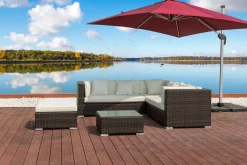 Best Gartenlounge, braun marmoriert, 6 Pers, Polyrattan, wasserfeste Kissenbox, inkl. Loungetisch Polyrattan-Gartenmöbel|Gartenlounge