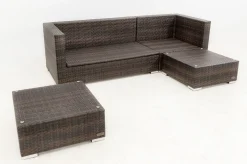Online Gartenlounge, braun marmoriert, 5 Pers, Polyrattan, wasserfeste Kissenbox, inkl. Beistelltisch Polyrattan-Gartenmöbel|Gartenlounge
