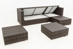 Online Gartenlounge, braun marmoriert, 5 Pers, Polyrattan, wasserfeste Kissenbox, inkl. Beistelltisch Polyrattan-Gartenmöbel|Gartenlounge