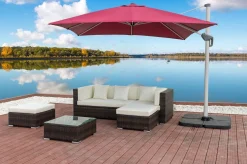 Online Gartenlounge, braun marmoriert, 5 Pers, Polyrattan, wasserfeste Kissenbox, inkl. Beistelltisch Polyrattan-Gartenmöbel|Gartenlounge