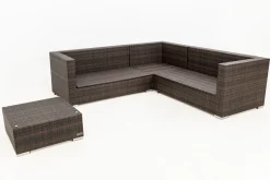 Clearance Gartenlounge, braun marmoriert, 6 Pers, Polyrattan, wasserfeste Kissenbox Polyrattan-Gartenmöbel
