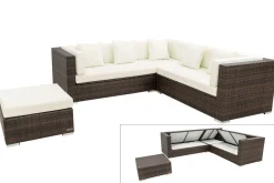Clearance Gartenlounge, braun marmoriert, 6 Pers, Polyrattan, wasserfeste Kissenbox Polyrattan-Gartenmöbel