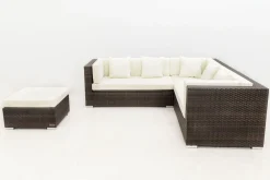 Clearance Gartenlounge, braun marmoriert, 6 Pers, Polyrattan, wasserfeste Kissenbox Polyrattan-Gartenmöbel