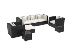 Online Gartenlounge, creme/weiß, schwarz, Polyrattan, für 6 Personen, wasserfeste Kissenbox Polyrattan-Gartenmöbel|Gartenlounge