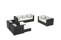 New Gartenlounge, creme/weiß, schwarz, Polyrattan, für 9 Personen, wasserfeste Kissenbox Polyrattan-Gartenmöbel|Gartenlounge