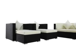 New Gartenlounge, creme/weiß, schwarz, Polyrattan, für 9 Personen, wasserfeste Kissenbox Polyrattan-Gartenmöbel|Gartenlounge