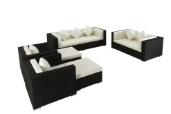 New Gartenlounge, creme/weiß, schwarz, Polyrattan, für 9 Personen, wasserfeste Kissenbox Polyrattan-Gartenmöbel|Gartenlounge