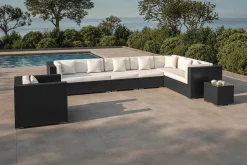 Hot Gartenlounge, creme/weiß, schwarz, Polyrattan, für 8 Personen, wasserfeste Kissenbox Polyrattan-Gartenmöbel|Gartenlounge