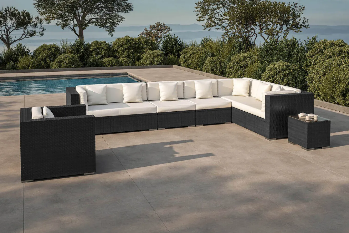 Hot Gartenlounge, creme/weiß, schwarz, Polyrattan, für 8 Personen, wasserfeste Kissenbox Polyrattan-Gartenmöbel|Gartenlounge