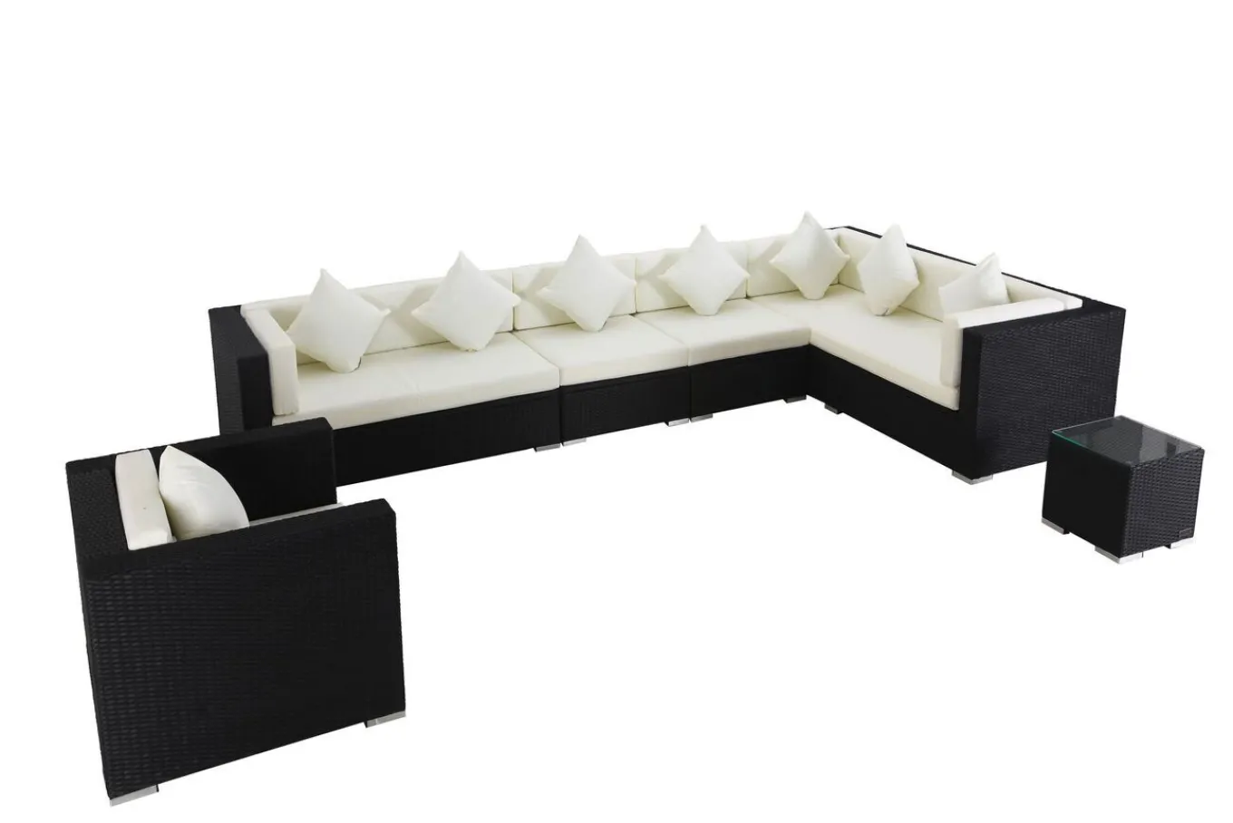 Hot Gartenlounge, creme/weiß, schwarz, Polyrattan, für 8 Personen, wasserfeste Kissenbox Polyrattan-Gartenmöbel|Gartenlounge