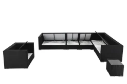 Hot Gartenlounge, creme/weiß, schwarz, Polyrattan, für 8 Personen, wasserfeste Kissenbox Polyrattan-Gartenmöbel|Gartenlounge