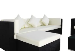 Gartenlounge, creme/weiß, schwarz, Polyrattan, für 5 Personen, inkl. Kaffeetisch, Kissenboxfunktion Polyrattan-Gartenmöbel|Gartenlounge