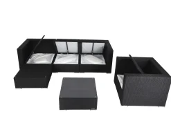 Gartenlounge, creme/weiß, schwarz, Polyrattan, für 5 Personen, inkl. Kaffeetisch, Kissenboxfunktion Polyrattan-Gartenmöbel|Gartenlounge