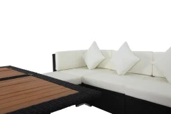 Hot Gartenlounge, creme/weiß, schwarz, Polyrattan, 5 Personen, inkl. Loungetisch, wasserfeste Kissenbox Polyrattan-Gartenmöbel|Gartenlounge