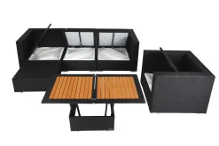 Hot Gartenlounge, creme/weiß, schwarz, Polyrattan, 5 Personen, inkl. Loungetisch, wasserfeste Kissenbox Polyrattan-Gartenmöbel|Gartenlounge
