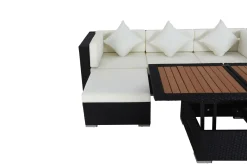 Hot Gartenlounge, creme/weiß, schwarz, Polyrattan, 5 Personen, inkl. Loungetisch, wasserfeste Kissenbox Polyrattan-Gartenmöbel|Gartenlounge