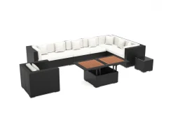 Sale Gartenlounge, creme/weiß, schwarz, Polyrattan, für 8 Personen, inkl. Loungetisch, wasserfeste Kissenbox Polyrattan-Gartenmöbel|Gartenlounge