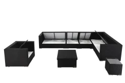 Sale Gartenlounge, creme/weiß, schwarz, Polyrattan, für 8 Personen, inkl. Loungetisch, wasserfeste Kissenbox Polyrattan-Gartenmöbel|Gartenlounge