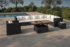Sale Gartenlounge, creme/weiß, schwarz, Polyrattan, für 8 Personen, inkl. Loungetisch, wasserfeste Kissenbox Polyrattan-Gartenmöbel|Gartenlounge