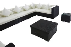 Sale Gartenlounge, creme/weiß, schwarz, Polyrattan, für 8 Personen, inkl. Loungetisch, wasserfeste Kissenbox Polyrattan-Gartenmöbel|Gartenlounge