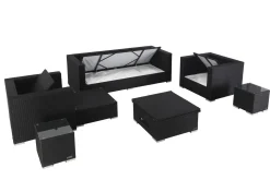 Best Gartenlounge, creme/weiß, schwarz, Polyrattan, für 6 Personen, inkl. Loungetisch, wasserfeste Kissenbox Polyrattan-Gartenmöbel|Gartenlounge