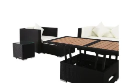 Best Gartenlounge, creme/weiß, schwarz, Polyrattan, für 6 Personen, inkl. Loungetisch, wasserfeste Kissenbox Polyrattan-Gartenmöbel|Gartenlounge