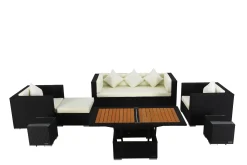 Best Gartenlounge, creme/weiß, schwarz, Polyrattan, für 6 Personen, inkl. Loungetisch, wasserfeste Kissenbox Polyrattan-Gartenmöbel|Gartenlounge