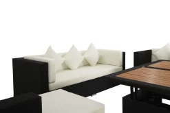 Best Gartenlounge, creme/weiß, schwarz, Polyrattan, für 6 Personen, inkl. Loungetisch, wasserfeste Kissenbox Polyrattan-Gartenmöbel|Gartenlounge