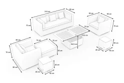 Best Gartenlounge, creme/weiß, schwarz, Polyrattan, für 6 Personen, inkl. Loungetisch, wasserfeste Kissenbox Polyrattan-Gartenmöbel|Gartenlounge