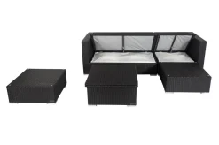Online Gartenlounge, creme/weiß, schwarz, Polyrattan, 5 Personen, wasserfeste Kissenbox, inkl. Loungetisch Polyrattan-Gartenmöbel|Gartenlounge