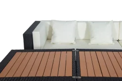 Online Gartenlounge, creme/weiß, schwarz, Polyrattan, 5 Personen, wasserfeste Kissenbox, inkl. Loungetisch Polyrattan-Gartenmöbel|Gartenlounge