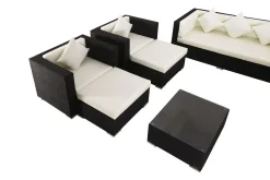 Clearance Gartenlounge, creme/weiß, creme/weiß, schwarz, Polyrattan, für 9, inkl. Kaffeetisch, wasserfeste Kissenbox Personen Polyrattan-Gartenmöbel|Gartenlounge
