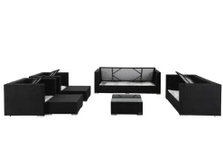 Clearance Gartenlounge, creme/weiß, creme/weiß, schwarz, Polyrattan, für 9, inkl. Kaffeetisch, wasserfeste Kissenbox Personen Polyrattan-Gartenmöbel|Gartenlounge