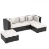 Hot Gartenlounge, creme/weiß, schwarz, Polyrattan, 5 Personen, wasserfeste Kissenbox Polyrattan-Gartenmöbel|Gartenlounge