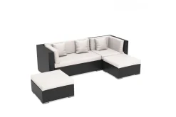 Hot Gartenlounge, creme/weiß, schwarz, Polyrattan, 5 Personen, wasserfeste Kissenbox Polyrattan-Gartenmöbel|Gartenlounge