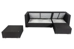Hot Gartenlounge, creme/weiß, schwarz, Polyrattan, 5 Personen, wasserfeste Kissenbox Polyrattan-Gartenmöbel|Gartenlounge