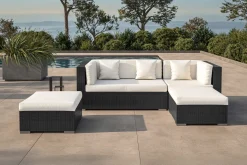 Hot Gartenlounge, creme/weiß, schwarz, Polyrattan, 5 Personen, wasserfeste Kissenbox Polyrattan-Gartenmöbel|Gartenlounge