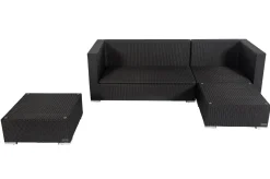 Hot Gartenlounge, creme/weiß, schwarz, Polyrattan, 5 Personen, wasserfeste Kissenbox Polyrattan-Gartenmöbel|Gartenlounge