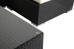 Outlet Gartenlounge, creme/weiß, schwarz, Polyrattan, 5 Personen, wasserfeste Kissenbox, inkl. Kaffeetisch Polyrattan-Gartenmöbel|Gartenlounge