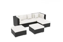 Outlet Gartenlounge, creme/weiß, schwarz, Polyrattan, 5 Personen, wasserfeste Kissenbox, inkl. Kaffeetisch Polyrattan-Gartenmöbel|Gartenlounge
