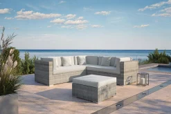 Hot Gartenlounge für 5 Personen, 4-teilig, desert-beige, Polyrattan, modular verstellbar, mit Kissenboxfunktion Polyrattan-Gartenmöbel|Gartenlounge