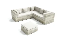 Hot Gartenlounge für 5 Personen, 4-teilig, desert-beige, Polyrattan, modular verstellbar, mit Kissenboxfunktion Polyrattan-Gartenmöbel|Gartenlounge