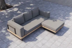 Best Gartenlounge für 3–4 Personen, Alu/Olefin/Akazie, gepolstert in grau, FSC®-zertifiziertes Produkt Gartenlounge|Aluminium-Gartenmöbel