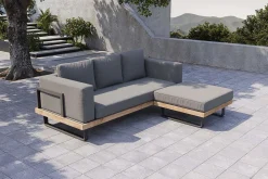 Best Gartenlounge für 3–4 Personen, Alu/Olefin/Akazie, gepolstert in grau, FSC®-zertifiziertes Produkt Gartenlounge|Aluminium-Gartenmöbel