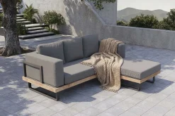 Best Gartenlounge für 3–4 Personen, Alu/Olefin/Akazie, gepolstert in grau, FSC®-zertifiziertes Produkt Gartenlounge|Aluminium-Gartenmöbel