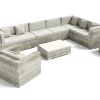 Gartenlounge für 8 Personen, desert-beige, Alu/Polyrattan, modular verstellbar, mit Kissenboxfunktion Polyrattan-Gartenmöbel|Gartenlounge