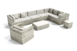 Gartenlounge für 8 Personen, desert-beige, Alu/Polyrattan, modular verstellbar, mit Kissenboxfunktion Polyrattan-Gartenmöbel|Gartenlounge
