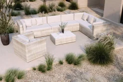 Gartenlounge für 8 Personen, desert-beige, Alu/Polyrattan, modular verstellbar, mit Kissenboxfunktion Polyrattan-Gartenmöbel|Gartenlounge